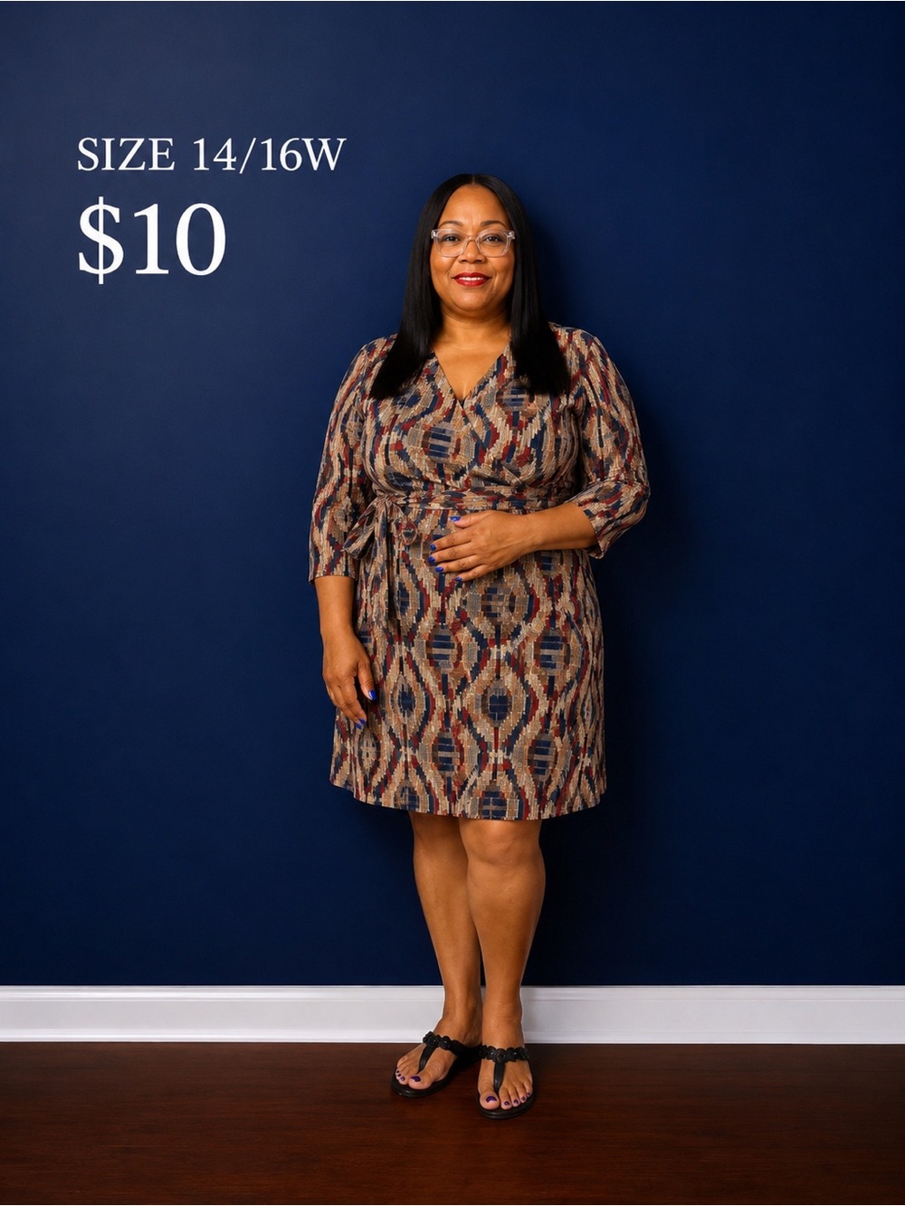 Plus-Size Brown Patterned Wrap Dress - Size 14/16W